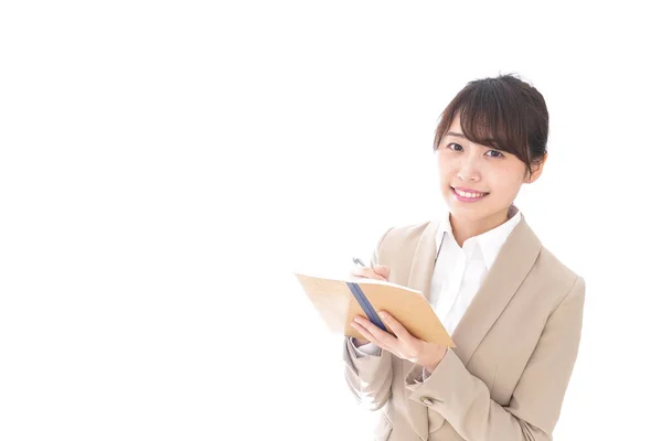 Asian Businesswoman Notebook Isolated White Background — Stock Photo, Image