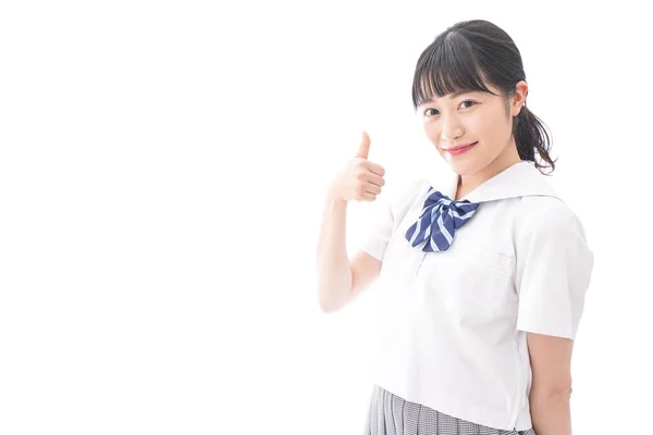 Retrato Asiático Jovem Mulher Escola Uniforme Isolado Branco Fundo — Fotografia de Stock