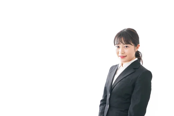 Asiatique Femme Affaires Costume Noir Isolé Sur Fond Blanc — Photo