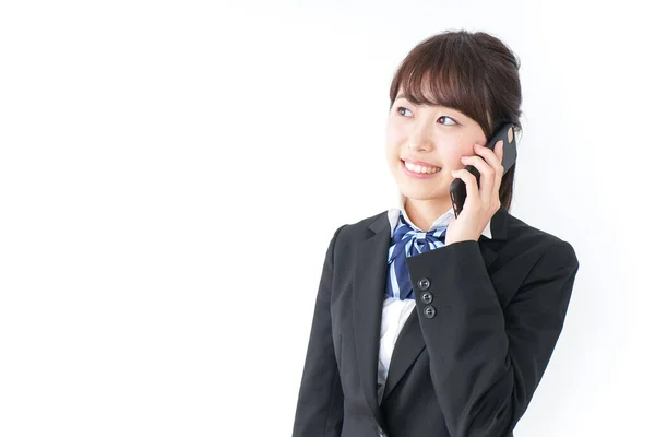 Portrait Asiatique Jeune Femme Affaires Parler Sur Smartphone — Photo