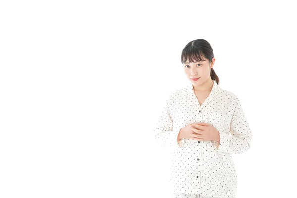 Asiatique Jeune Femme Pyjama Isolé Sur Fond Blanc — Photo