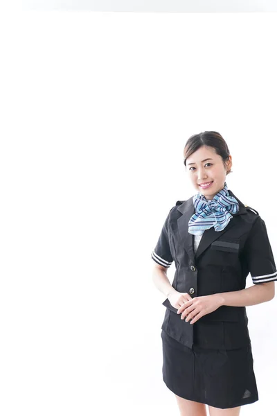 Smiling Asian Businesswoman Uniform Bow Isolated White Background — Stock Photo, Image