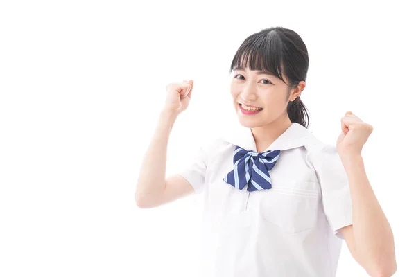 Portrait Asian Young Woman School Uniform Isolated White Background — Stock Photo, Image