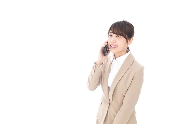 Asiatische Geschäftsfrau Telefoniert Isoliert Auf Weißem Hintergrund — Stockfoto