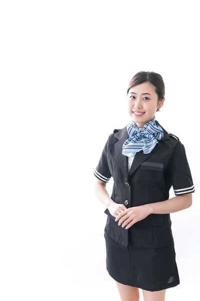 Lächelnde Asiatische Geschäftsfrau Uniform Mit Schleife Auf Weißem Hintergrund — Stockfoto