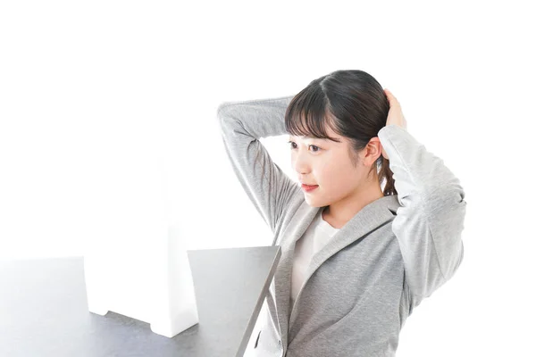 Retrato Asiático Joven Mujer Mirando Espejo — Foto de Stock