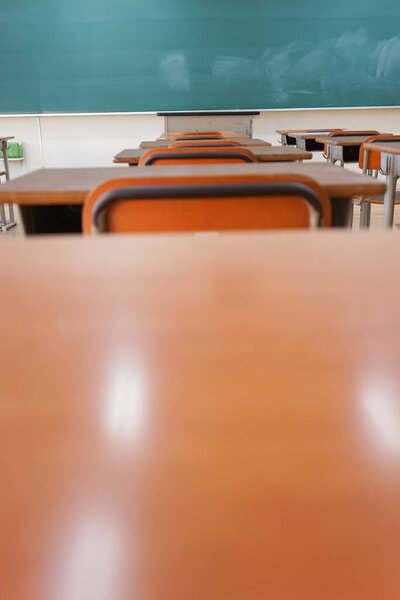 empty classroom, school interior with modern chairs 