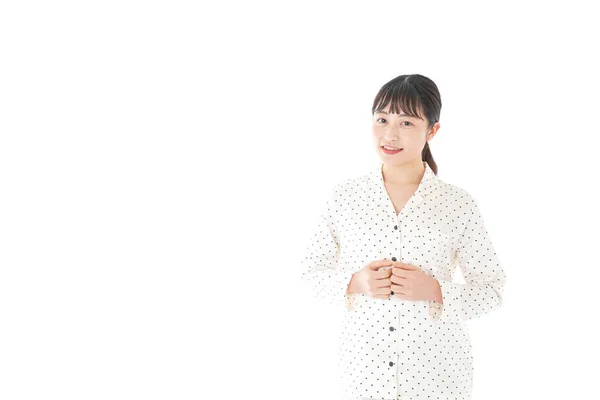 Mujer Joven Asiática Pijama Aislada Sobre Fondo Blanco —  Fotos de Stock