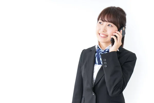 Portrait Asian Young Businesswoman Talking Smartphone — Stock Photo, Image