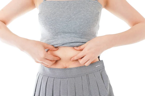 Nahaufnahme Einer Frau Die Ihren Bauch Berührt — Stockfoto