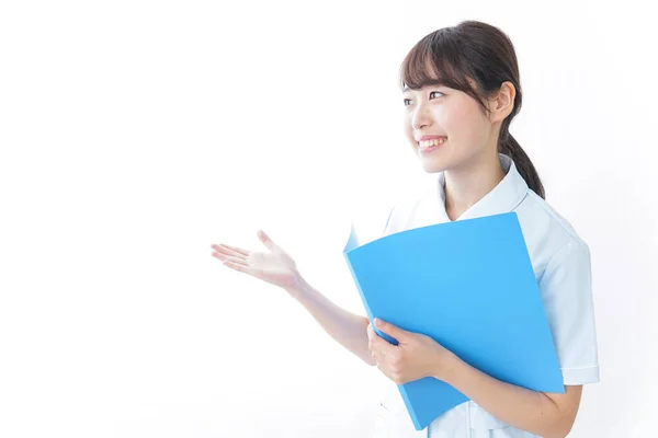 Mujer Negocios Asiática Con Carpeta Aislada Sobre Fondo Blanco —  Fotos de Stock