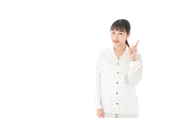 Asiatische Junge Frau Pyjama Isoliert Auf Weißem Hintergrund — Stockfoto