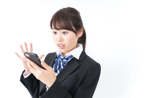 Портрет Азиатской Молодой Предпринимательницы Использующей Смартфон — стоковое фото
