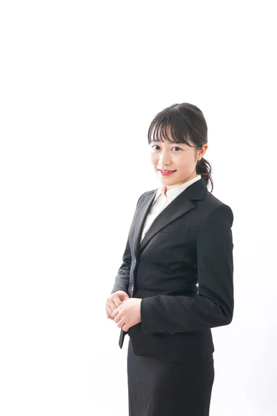 Azjatycki Bizneswoman Czarny Garnitur Izolowane Biały Tło — Zdjęcie stockowe