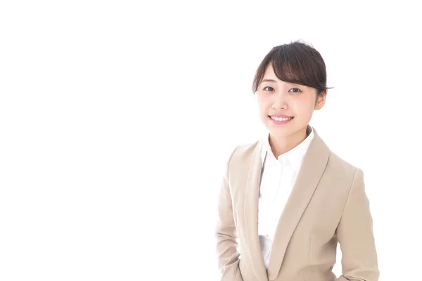 Glimlachen Aziatische Zakenvrouw Geïsoleerd Witte Achtergrond — Stockfoto
