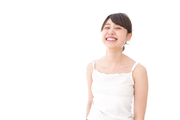 Retrato Asiático Jovem Mulher Isolado Branco Fundo — Fotografia de Stock