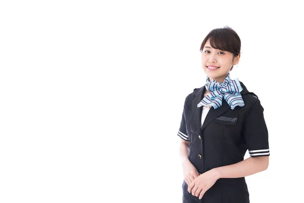 Sorridente Mulher Negócios Asiática Uniforme Com Arco Isolado Fundo Branco — Fotografia de Stock