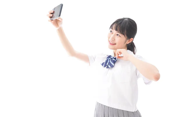 Asiatico Donna Presa Selfie Con Cellulare — Foto Stock