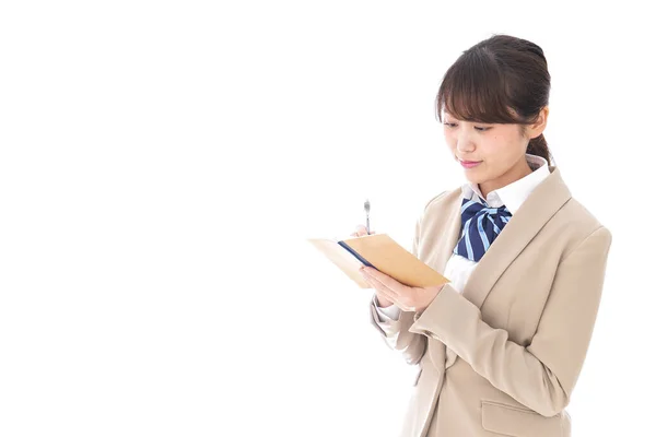 Mujer Negocios Asiática Con Cuaderno Aislado Sobre Fondo Blanco — Foto de Stock