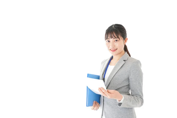 Asian Businesswoman Folder Isolated White Background — Stock Photo, Image