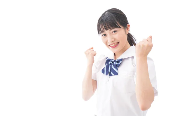 Portrait Asian Young Woman School Uniform Isolated White Background — Stock Photo, Image