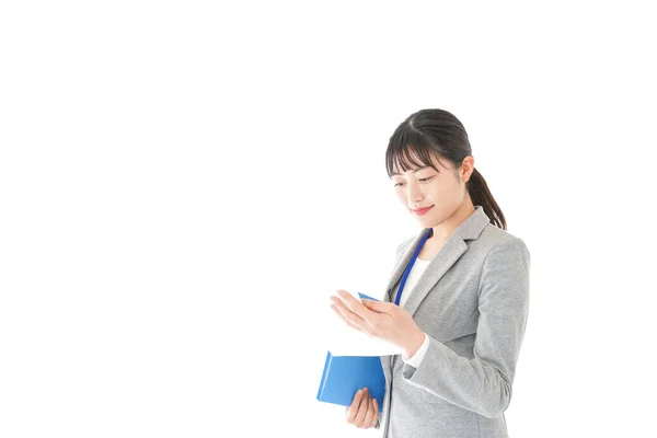 Asian Businesswoman Folder Isolated White Background — Stock Photo, Image
