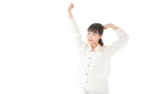 Asiatique Jeune Femme Pyjama Isolé Sur Fond Blanc — Photo