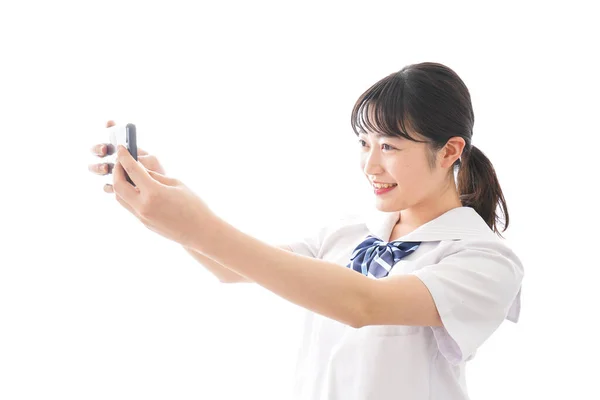 Portrait Asian Young Businesswoman Taking Selfie Using Smartphone — Stock Photo, Image