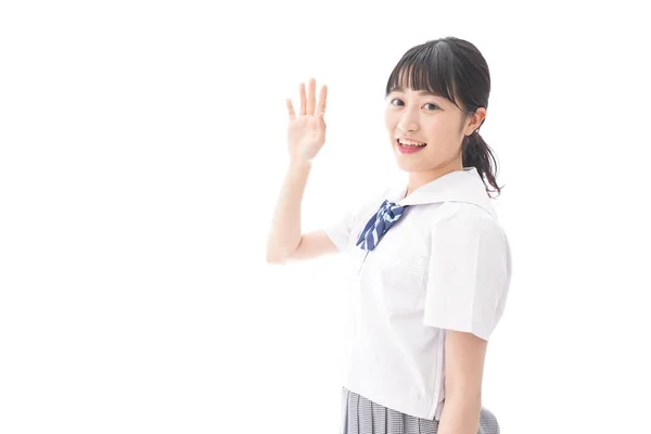 Retrato Asiático Jovem Mulher Escola Uniforme Isolado Branco Fundo — Fotografia de Stock