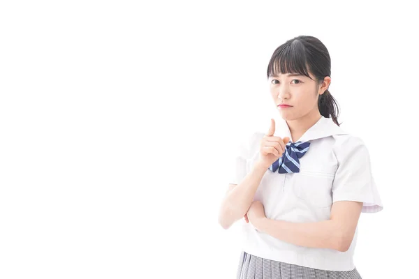 Retrato Asiático Jovem Mulher Escola Uniforme Isolado Branco Fundo — Fotografia de Stock