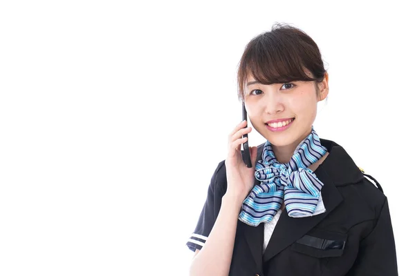 Χαμογελαστή Ασιάτισσα Επιχειρηματίας Στολή Φιόγκο Μιλώντας Πάνω Από Κινητό Τηλέφωνο — Φωτογραφία Αρχείου