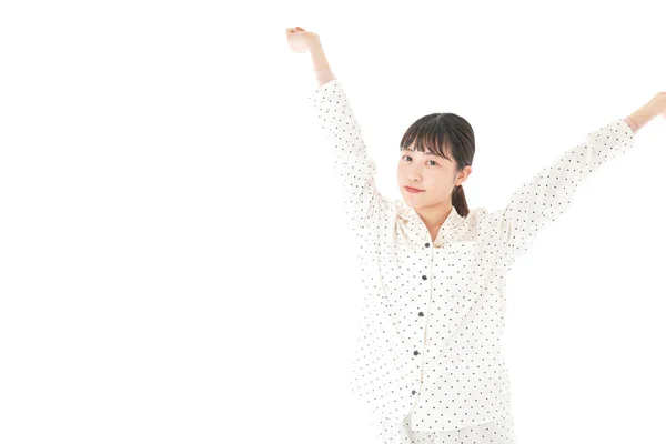 Asiatische Junge Frau Pyjama Isoliert Auf Weißem Hintergrund — Stockfoto