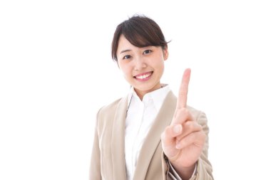 Beyaz arka planda izole edilmiş Asyalı iş kadını