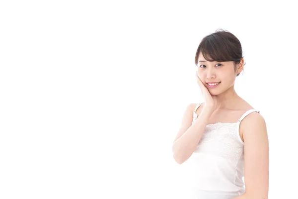 Portret Van Aziatische Jonge Vrouw Geïsoleerd Witte Achtergrond — Stockfoto