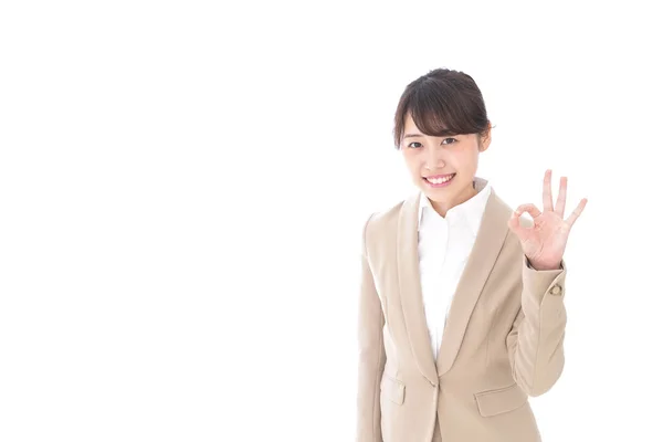 Asiatico Businesswoman Mostrando Segno Isolato Sfondo Bianco — Foto Stock