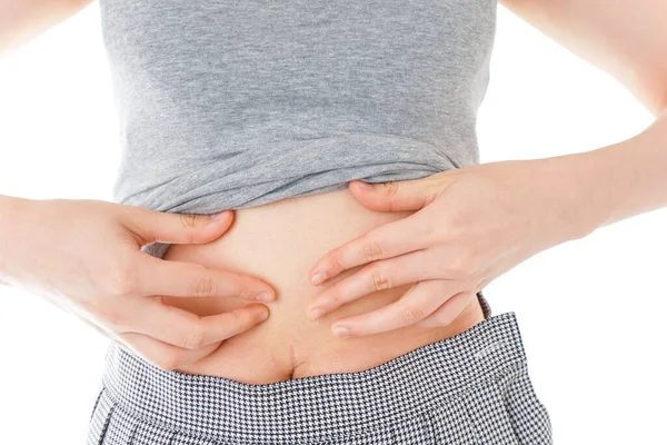 Nahaufnahme Einer Frau Die Ihren Bauch Berührt — Stockfoto