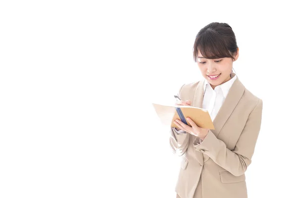 Asiatique Femme Affaires Avec Ordinateur Portable Isolé Sur Fond Blanc — Photo