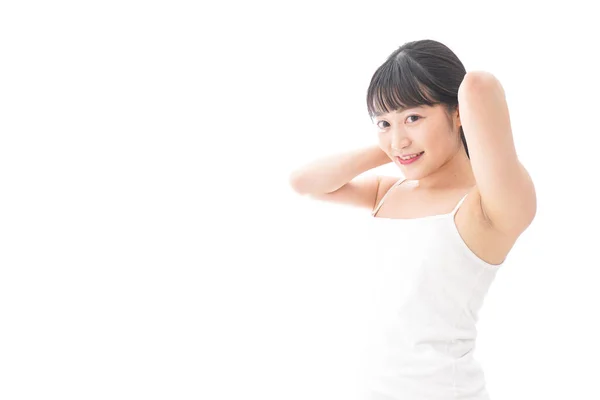 Portret Van Aziatische Jonge Vrouw Geïsoleerd Witte Achtergrond — Stockfoto