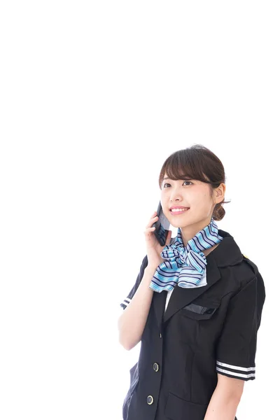 Ασιάτισσα Επιχειρηματίας Που Μιλάει Μέσω Κινητού Τηλεφώνου Απομονωμένη Λευκό Φόντο — Φωτογραφία Αρχείου