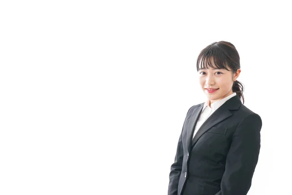 Asiatisk Affärskvinna Svart Kostym Isolerad Vit Bakgrund — Stockfoto