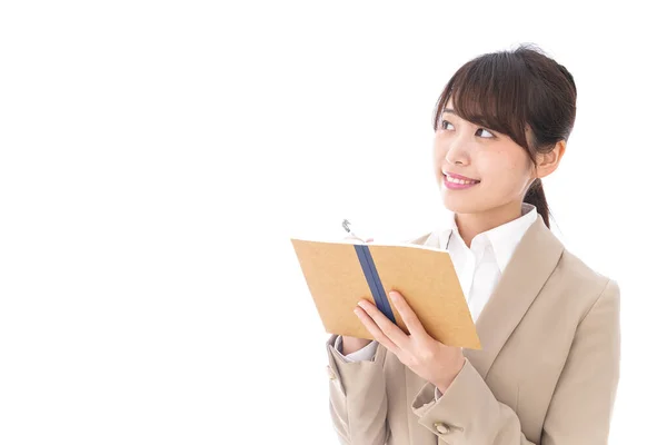 Asian Businesswoman Notebook Isolated White Background — Stock Photo, Image