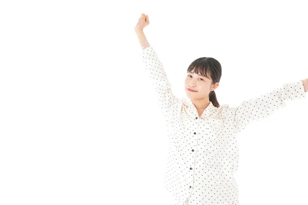 Asiático Jovem Mulher Pijama Isolado Fundo Branco — Fotografia de Stock