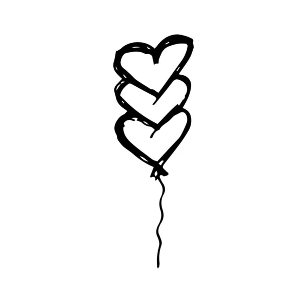 Balooni a forma di cuore. Disegno a mano schizzo per San Valentino. Un contorno nero. Illustrazione vettoriale. EPS10 — Vettoriale Stock