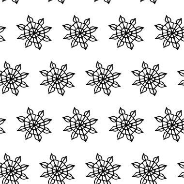 Kış kar taneleri pürüzsüz desenli. El çizimi çizimi. Beyaz arka planda siyah bir taslak. Vektör illüstrasyonu