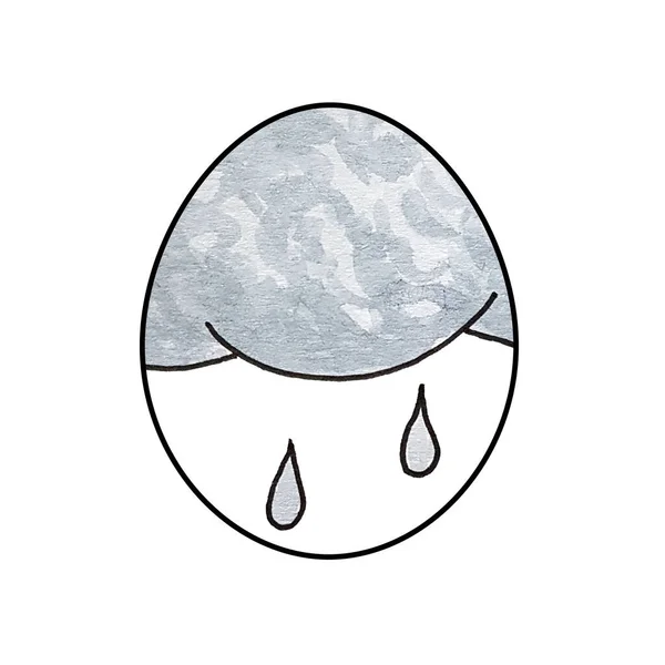 Bulutlu ve yağmur damlalı Paskalya yumurtası. El çizimi suluboya çizimi. Renkli resimleme — Stok fotoğraf