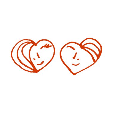 Kalp kız ve erkek. Sevgililer Günü için el çizimi çizimi. Kırmızı hat. Vektör İllüstrasyonu. Bölüm 10