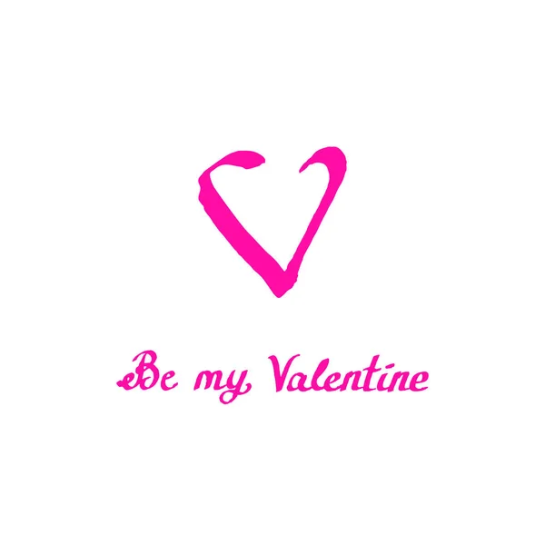 Carte postale rose : coeur et phrase Be my Valentine. Illustration vectorielle de croquis simple — Image vectorielle