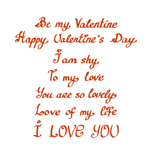 Encre lettres stylo avec ensemble de phrases d'amour. Texte rouge isolé sur fond blanc. Illustration vectorielle. PSE10 — Image vectorielle
