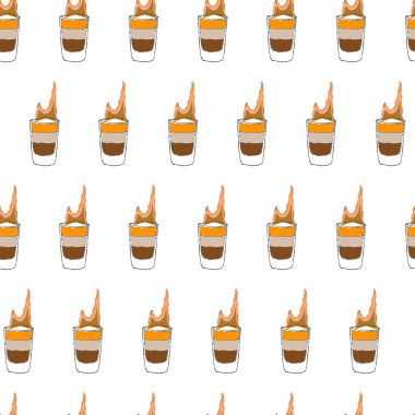 B52 Kokteyl pürüzsüz desen. Pembe arka planda el çizimi ana hatları. Vektör İllüstrasyonu. Bölüm 10