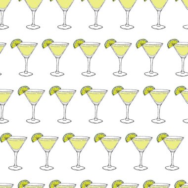 Daiquiricktus dikişsiz desen. Beyaz arka planda el çizimi ana hatları. Vektör İllüstrasyonu. Bölüm 10
